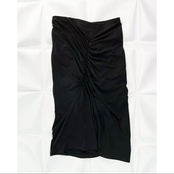 Joeffer Caoc Sz S Black Slinky Jersey Lycra Ruched Gathered Draped Midi Skirt - Picture 7 of 7